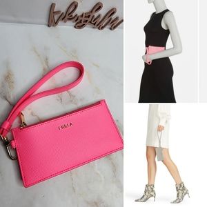 Furla Leather Wristlet Card Holder neon pink